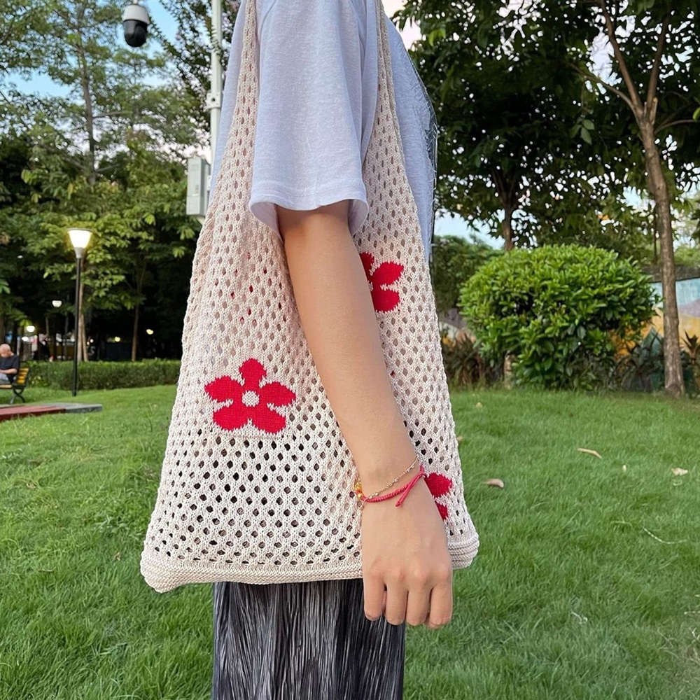 Stylish Cream and Red‎ Floral Tote Bag